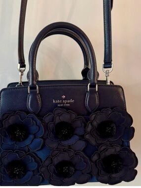 Kate Spade Madison- dark blue floral appliqués satchel with removable straps